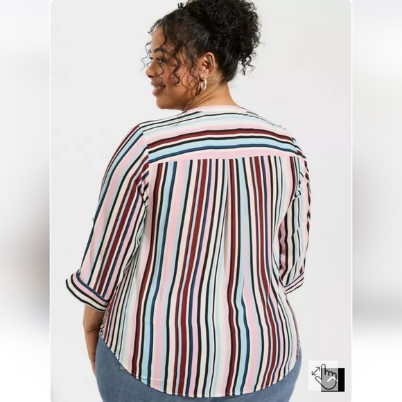 Torrid Multicolor Striped V-Neck Blouse Harper Georgette 3/4 Sleeve Blouse - Picture 3 of 9